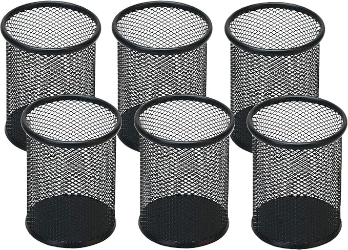 Pen Holder Pencil Holder Mesh Metal Pen Cup Holder Pencil Cup Holder for Desk Office Home Pen Organizer Black, 6 Pack