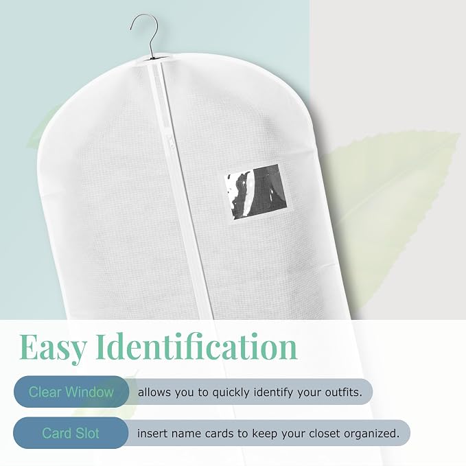 4-Pack Breathable Garment Bags for Hanging Clothes – Dust-Proof Suit & Dress Covers with Clear Window – Waterproof, Foldable Closet Storage Organizer for Coats, Gowns, and Jackets (White, 55")