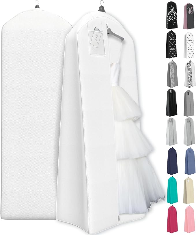 Your Bags Wedding Dress Garment Bag - Garment Bags for Travel & Hanging Clothes or Storage Preservation - 72" Wedding Dress Bag for Gowns Long with 20" Gusset for Puffy Bridal Gowns Cover - White