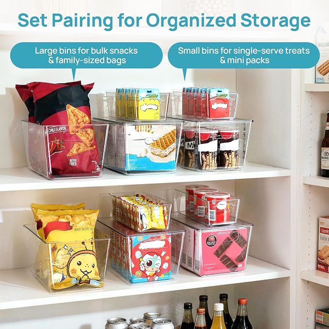 Vtopmart 10 Pack Clear Plastic Storage Bins with Lid Set, 6 Large and 4 Small Pantry Organizers and Storage Bins with Handle, Storage Containers for Pantry, Kitchen, Fridge, Cabinet Organization