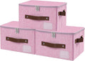 ANMINY Small Fabric Storage Box Bins with Zipper Lid, Washable Pink, 3PCS | Cotton Linen Fabric, PP Board Frame, Label Holder, Stackable & Foldable, PU Handles, Dual-Zipper 3-Side Open Lid