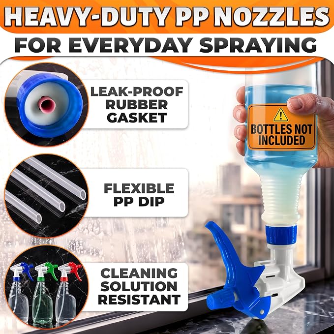 Spray Bottle Nozzle Replacement 12 Pcs, 8-32oz Bottles (Multicolor) | Replacement Trigger Sprayer Heads for Bottles; Fits 28-400 Thread, Trim-to-Fit Tube; for Cleaning, Garden & Pet Carefor