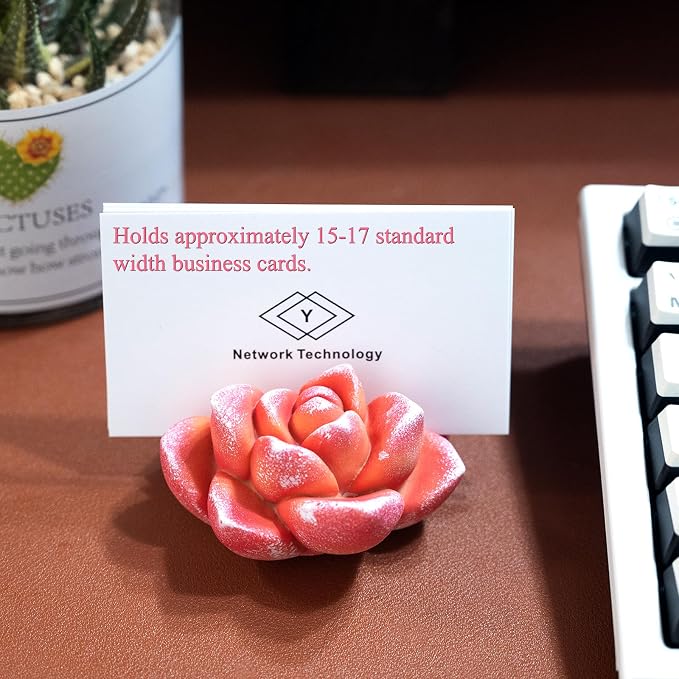 Resin Cute Succulent Business Card Holder for Desk - Stylish Desk Organizer & Vertical Display Stand for Office & Store - Unique Gift & Decor for Name Cards