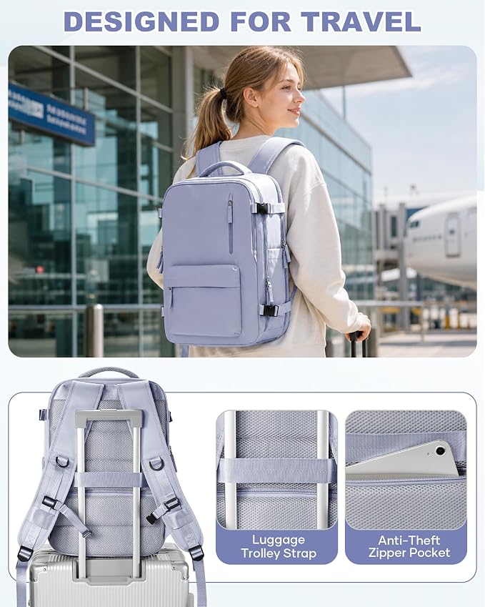 WONHOX Vacuum Seal Backpack for Travel with Air Pump 18x14x8 inches Vacpack Carry on Flight Approved Compression Daypack Laptop Space Saver Bag Storage with Vacuum System Travel Bags Women TaroPurple