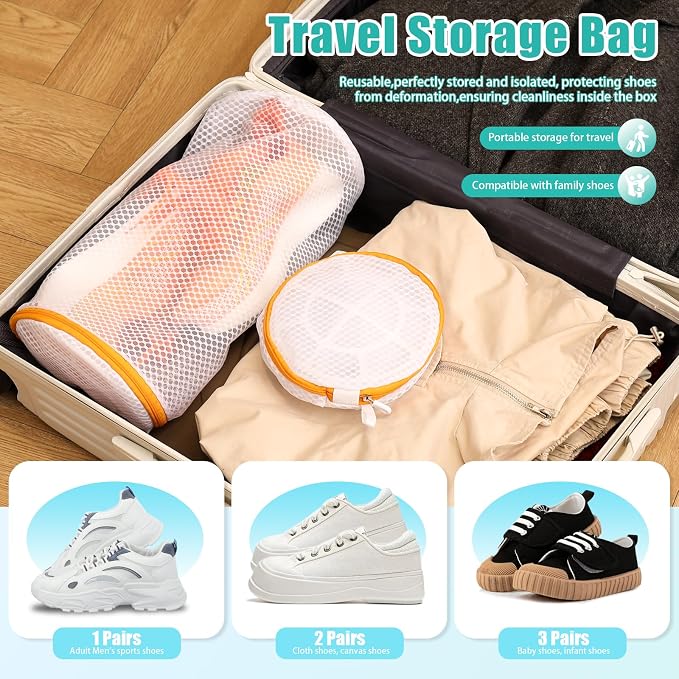 Kimmama Shoe Washing Machine Bag, Shoe Cleaning Bag, Orange Zipper, 7x15", 2Pack