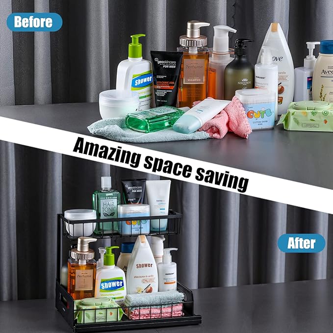 Under Sink Organizer - 2 Tier Under Kitchen Sink Organizers and Storage Bathroom Under Cabinet Organizer Pull Out Cabinet Organizer, Multi-Use Slide Out Sink Shelf for Kitchen Bathroom