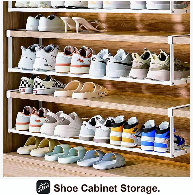 Expandable Shoe Rack Organizer - Adjustable Shoe Rack & Under Cabinet Shelf - for Shoe or Clothing Storage and Organization, Under Shelf Storage (Black,4 Pcs)