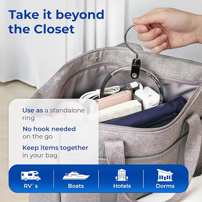Rolly Hanger® Premium Closet Organizer, Rotating Aluminum Ring Hanger with 360° Swivel Hook, Space Saving Accessory Holder for Belts, Ties, Hats, Scarves, Purses & Handbags | Closet Organizer (2 Pack)