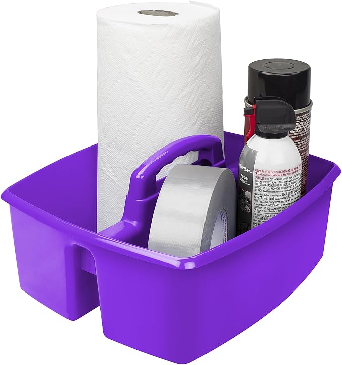 Storex 2-Compartment Large Craft Caddy – Multipurpose Classroom Organizer with Handle, Purple, 6-Pack (00955F06C)