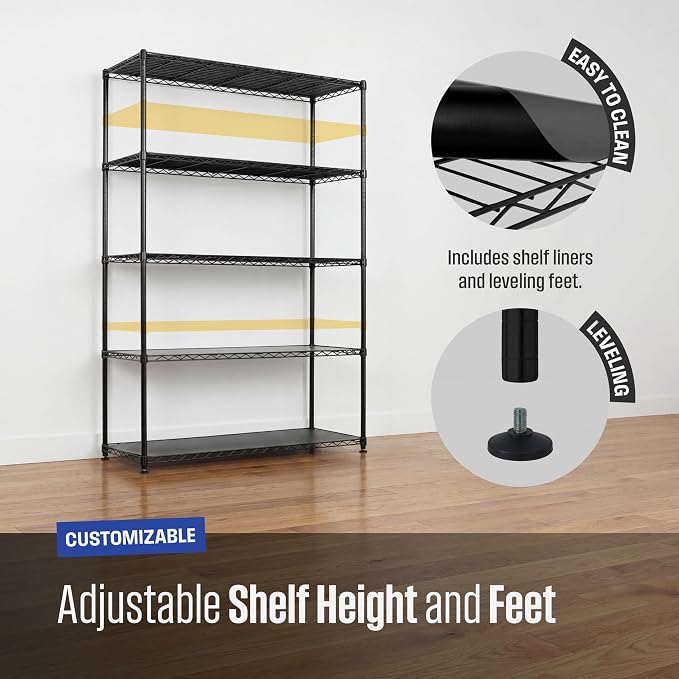 SafeRacks NSF 5-Tier Heavy Duty Steel Wire Shelves (48"x18"x72")