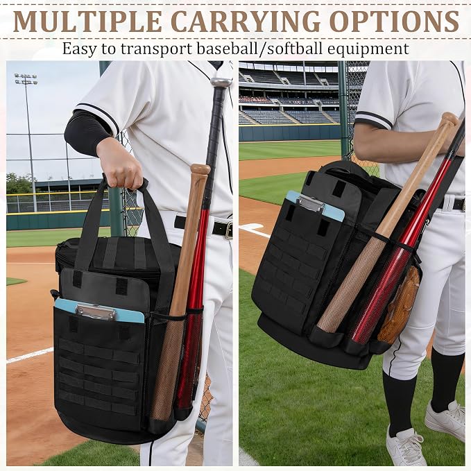 Baseball Bucket Bag, Tactical Style Softball Bucket Cover for 6 Gallon Bucket, Coaching Accessories Organizer with Multiple Pockets for Bat, Gloves, Scoreboard