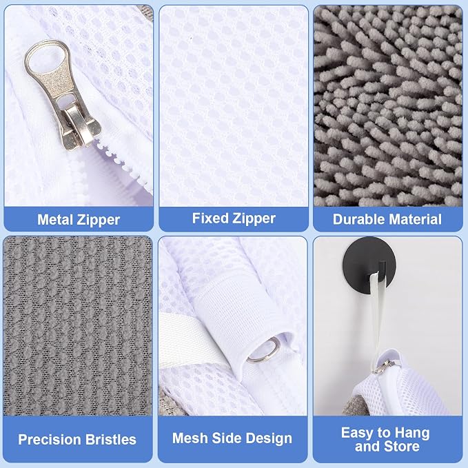 Dntorx 2 PCS Shoe Washing Machine Bags for Washer and Dryer, Grey + White | Reusable Laundry Shoe Bag, Hands Free, Hidden Self-locking Zipper, 360° Deep Cleaning, For Sneakers and All Shoes Types