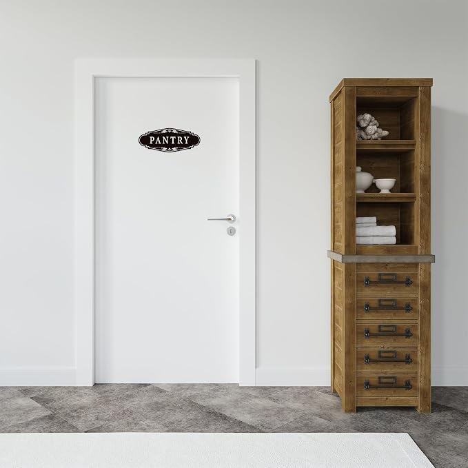 Pantry Door Sign Sticker for Kitchen, 9x3.5IN Self-adhesive Farmhouse Pantry Decor for Home，Waterproof Vinyl Food Storage Decals for House Area, Glass/Wooden Door, Restaurant （Black）