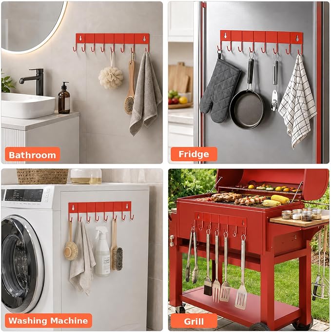 SMRCAD Magnetic Spice Rack 4 Pack with Hook – Heavy-Duty | Iron construction, dust-resistant, fits condiment bottles, includes screws for optional wall mount