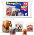 5 Sizes Heavy Duty Zip Seal Lock Snack Sandwich Gallon Storage Bag Variety Pack, Multisizes 6–8 Mil Thick Reusable Poly, Freezer Bags, 45 Count