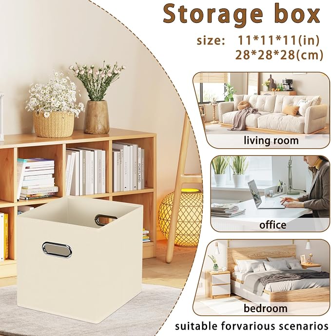 STOREONE Fabric Storage Bins Cubes Baskets Containers-(11X11X11) with Dual Handles for Shelf Closet, Nursery Home ， Bedroom Organizers, Foldable Set of 1 (Creamy- White )