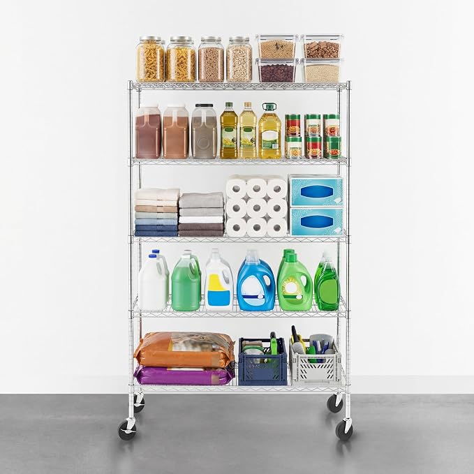 SafeRacks NSF 5-Tier Heavy Duty Wire Shelving Unit w/Wheels, 18"x48"x72"