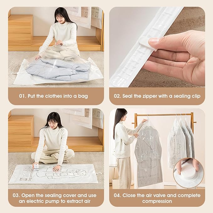 Hanging Vacuum Storage Bags, 5 Pack Hanging Vacuum Storage Bags for Coats Eco-Friendly Thick Plastic Space Saver 27.56x51.18 Inch, for Travel