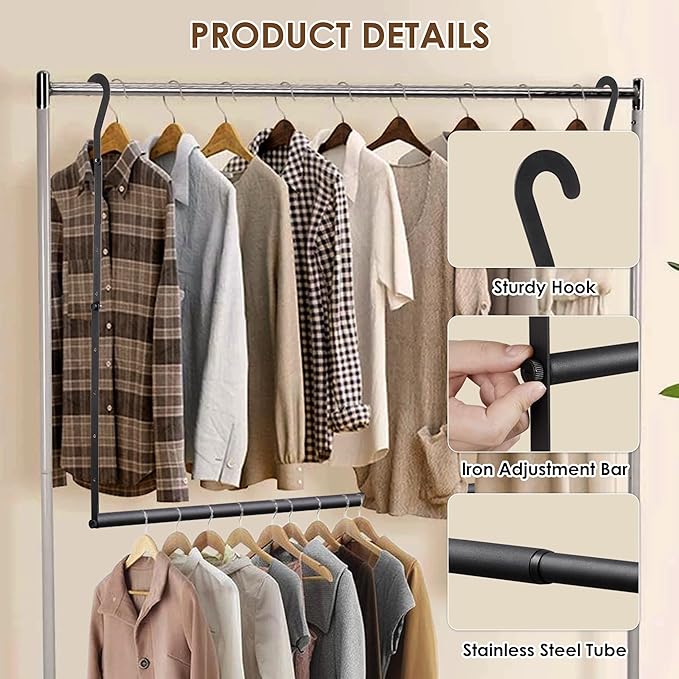 Hanging Closet Rod, Hanging Clothes Organizer, Adjustable, 2 Pack | Metal, Black, Heavy Duty, Space-Saving, Double