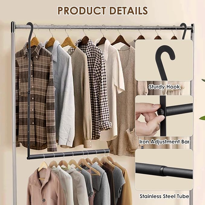 Hanging Closet Rod, Hanging Clothes Organizer, Adjustable, 1 Pack | Metal, Black, Heavy Duty, Space-Saving
