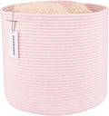 XUANGUO Cotton Rope Woven Basket, 16x14 in Kids Laundry Basket, pink | Round blanket basket and small laundry basket; baby hamper or nursery storage bin for girls, boys, toys, clothes and shoes
