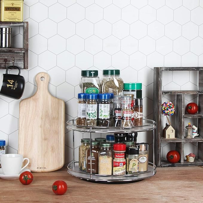J JACKCUBE DESIGN 2 Tier Lazy Susan Turntable Cabinet Organizer - Rotating Spice Rack Storage Container - Medicine Storage Holder for Cabinets, Pantry, Fridge, Countertops - MK533A
