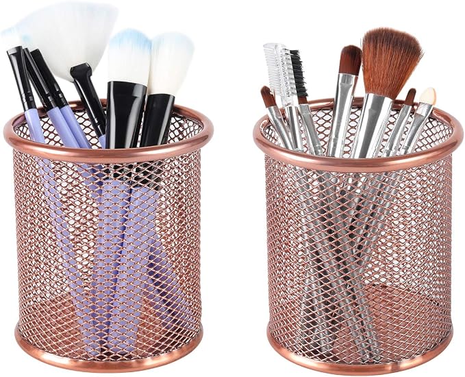 PAG Pencil Holder for Desk, 2 Pack Desktop Pen Cup, Office Supplies Rose Gold Desk Organizers and Accessories Organization, Makeup Brush Holder, Copper