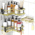 YASONIC Corner Shower Caddy Adhesive, 100% Rustproof Shower Organizer with Soap and Troothbrush Holder, No Drill Shower Shelf for Inside Shower, Wall-Mounted Shower Storage for Homes (3 Pack, Gold)