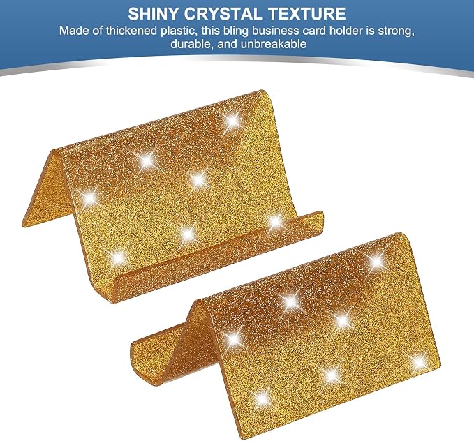 PATIKIL Business Card Holder for Desk, Acrylic Business Card Holders Shine Card Stand Organizer Cards Display for Office Exhibition, Gold Tone