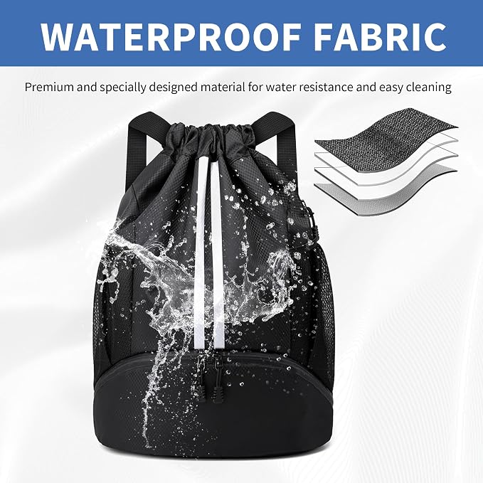 JELUTAR Drawstring Backpack Gym Bag with Shoes Compartment | Water-Resistant String Backpack for Soccer, Basketball, Swim, Beach Cinch for Women Men, 18L Large Capacity, Wet Pocket
