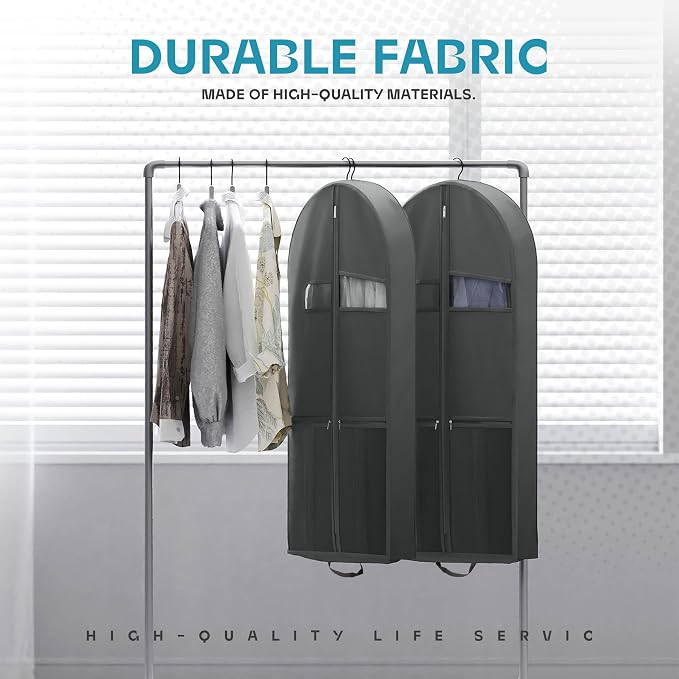 Lazebox 43" Travel Garment Bag with Accessories Zipper Pocket, Heavy Duty Suit Bag for Suits, Tuxedos, Dresses, Coats, Dark Grey, 1 pack