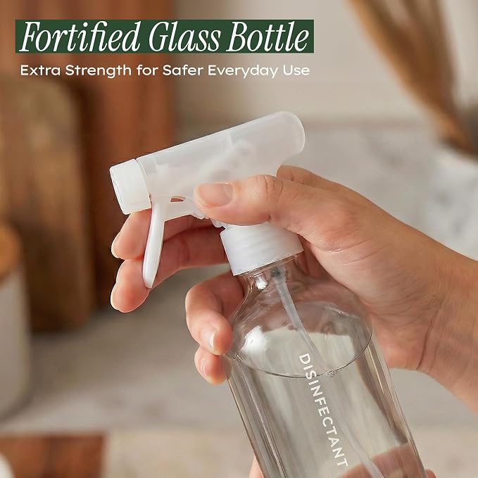 MAISONOVO Clear Glass Spray Bottle 16.9 oz Pack of 2 - Clear Spray Bottles for Plants with Fortified Glass & Fine Mist - Ideal for Plant Care, Gardening, Misting, Seedlings & Indoor Plants - 16 Labels
