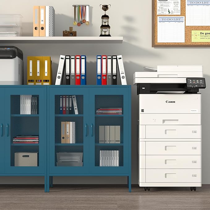 Ustamio Blue Metal Storage Cabinet with Mesh Doors, Small Office Storage with 2 Adjustable Shelves, Accent Metal Locker for Home, Office, Living Room, Hallway
