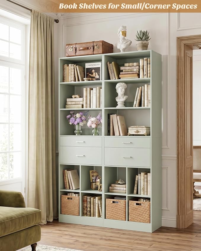 Besiost 18.9" Small Closet System with Drawers, Walk-in Closet Organizer | Small Closet Organizer for Walk in Closet, Bedroom & Nursery, Wardrobe Storage Unit with Storage and Shelves, Crab Green