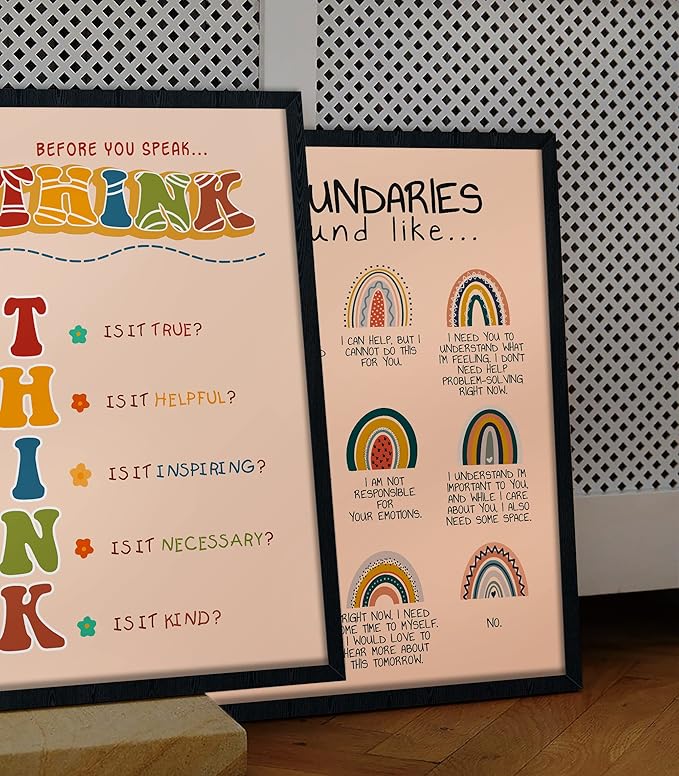 LOLUIS Mental Health Poster, Boho Therapy Tools Educational Supplies Art Print Classroom School Office Decor (Before You Speak Think, Custom Frame Type)