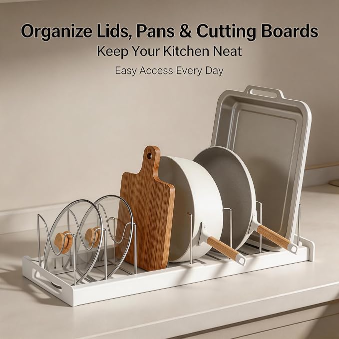 2 Pack pots and pans organizer under cabinet,kitchen organizers and storage,22" Pot and Pan Organizer Under Cabinet with 9 Adjustable Dividers Pot and Pan Lid Holders Rack Inside Cabinet