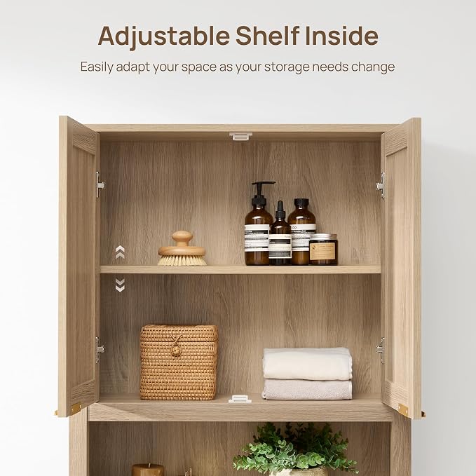 SICOTAS Over the Toilet Storage Cabinet, Rattan Door Bathroom Organizer | Freestanding Bathroom Organizer with Adjustable Shelf, Over Toilet Storage Cabinet for Bathroom, Laundry Room, dnd Restroom