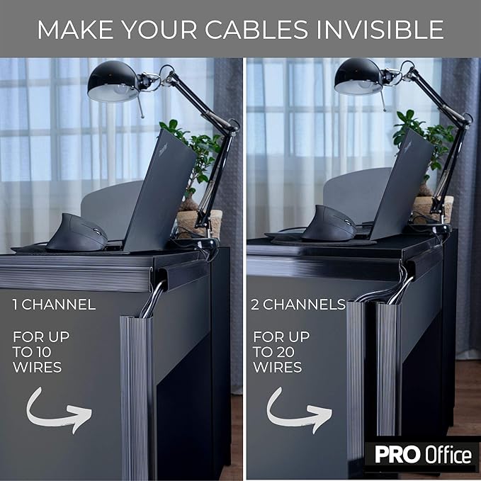 Cable Management ProOffice 96in J Channel Cable Raceways - 6X 16in Black No Screw/No Drill Computer Cord Organizer - Cable Channels for Wire Management Under Desk with Adhesive