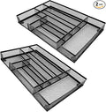 Desk Drawer Organizer Metal Mesh Drawer Organizer Tray for Office School or Home Supplies Desktop Storage Stationery, 6 Compartments, 12.6 x 8.27 x 1.57 inch，Black (2pc pack)