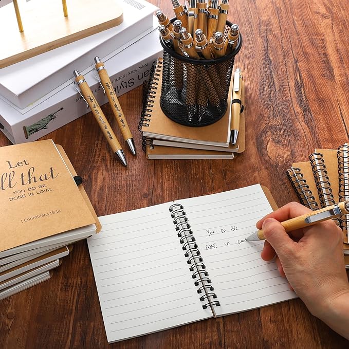 40 Pcs/20 Sets Christian Gifts Bulk Bible Verse Spiral Notebook and Pen Prayer Journal Religious Scripture Notepad Inspirational Christmas Gifts for Bible Study Groups & Church Families (20)