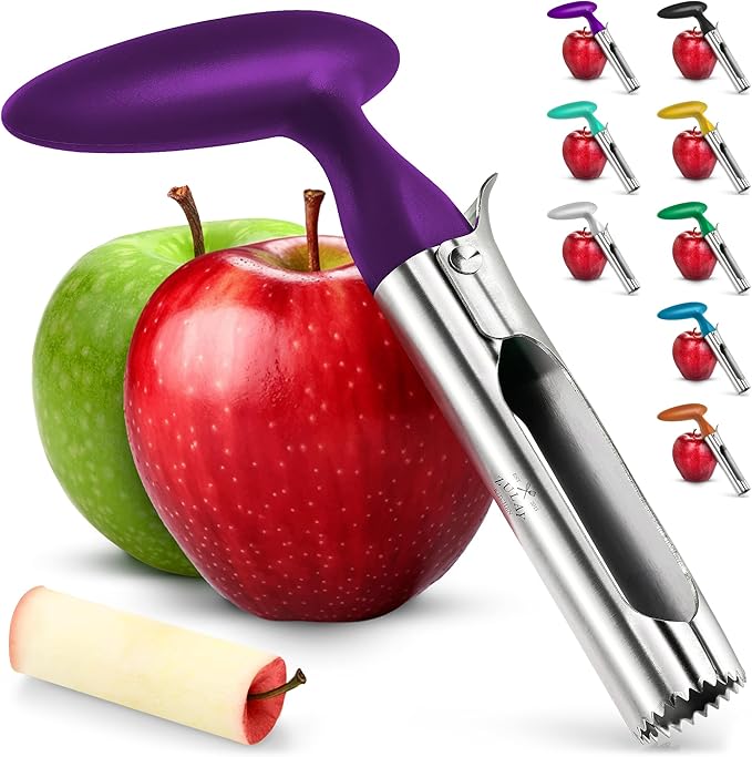Zulay Kitchen Ultra Sharp Apple Corer Tool - Stainless Steel, Sharp & Serrated Blade Cores in Seconds - Easy to Use & Clean, Durable Apple Core Remover for Apples & Small Fruits - Purple