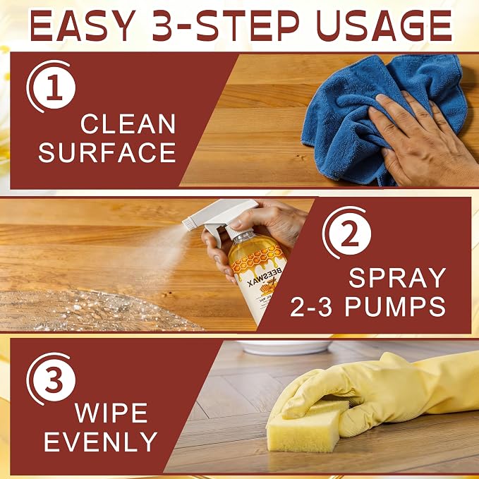 Beeswax Wood Polish Spray, 355ML Beeswaxs Floor Spray Furniture Polish and Cleaner, Beeswax Essential Oil Wax, for Living Rooms,Kitchens,Wood Furniture Floors
