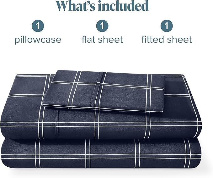 Bare Home Twin Sheet Set - Luxury 1800 Ultra- Soft Double Brushed Microfiber - Deep Pockets - Easy Fit - 4 Piece Bedding Sheet Set (Twin, Modern Plaid - Midnight/White)