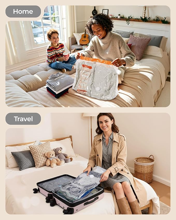 BAGSMART Vacuum for Travel with Rechargeable Air Pump, Portable Space Saver Bags for Travel & Home, Vacuum Compression Seal Bag for Clothing, Blanket, 21 Pack Multicolor