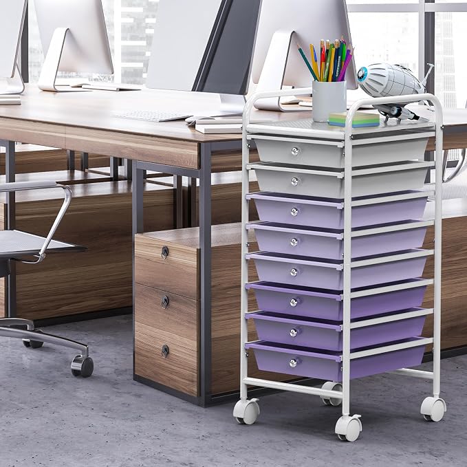 Simple Houseware 8 Drawers Rolling Utility Cart Art Craft Storage, Purple | 1-Column, 30.25" Height, Lockable Wheels, for School, Office, Art Craft, and Paper Storage