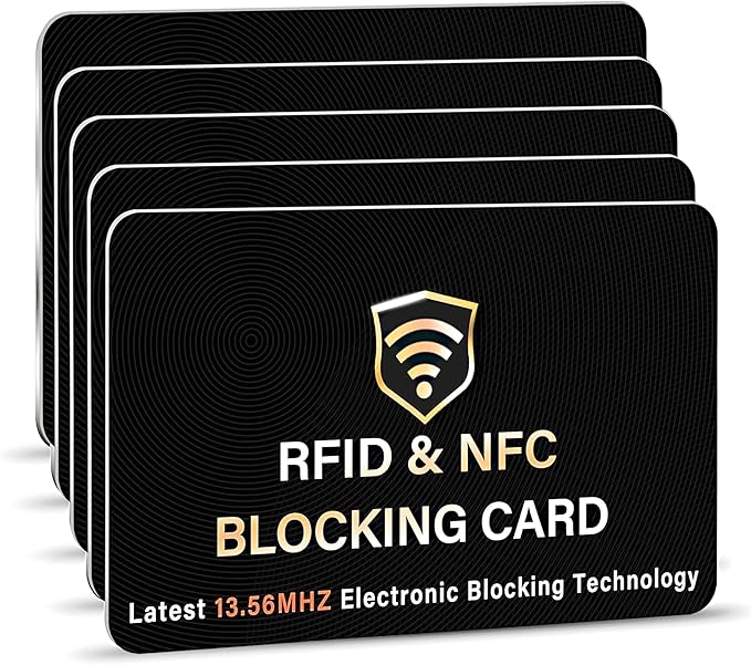 SaiTech IT 5 Pack RFID Blocking Card for Credit Debit ID Card, Black | Slim Anti-Theft Contactless NFC RFID Blocker Protector, Easily Fit into Wallet and Purse, for Men & Women
