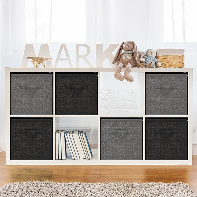 Nestl Cube Storage Bins, Foldable 12 Cube Storage Organizer Bins, Fabric Storage Cubes, Storage Basket with Handles, Grey Closet Storage Bins, 11-Inch Cube Storage Bins for Bedroom, Playroom and More