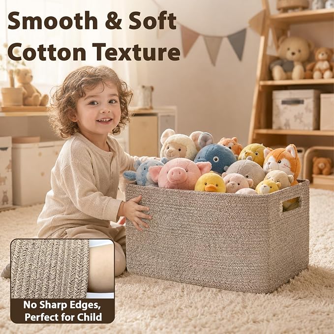 Optish 75L Large Blanket Basket, Woven Rope Storage Basket with Handles for Organizing Clothes and Toys for Bedroom, Bathroom, Nursery, Decorative Storage Bin, 22” x 17” x 11.5”, Brown