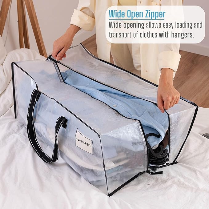 VENO 2 Pack Heavy Duty Moving Bags, Christmas Storage Bins with Lids, Clear Design, Alternative to Moving Boxes, Storage Bags for Clothes, Blankets, Comforters, Pillows, Camping (Clear, 2 Pack)