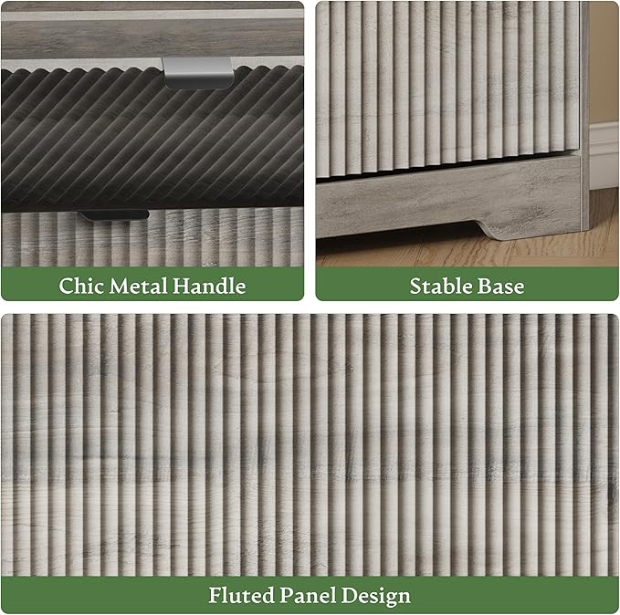 Xixini Shoe Storage Cabinet for Entryway with 6 Flip Drawers, Hidden Slim Wood Shoe Organizer with Modern Fluted Panel, Freestanding Narrow Shoe Rack for Front Door Entrance, Hallway, Foyer, Grey